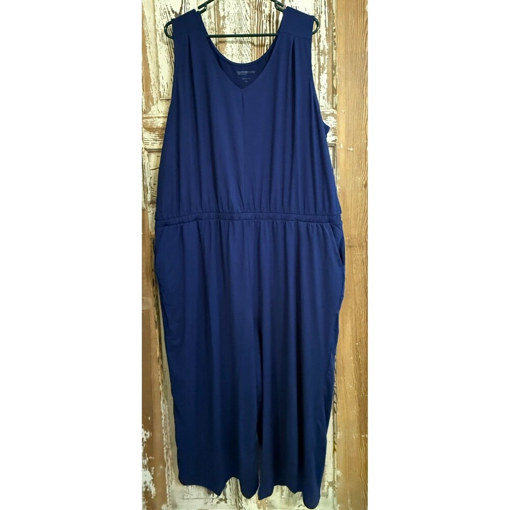 Cuddl Duds Comfort Code Stretch Jersey Tank Jumpsuit - Navy - 3X
